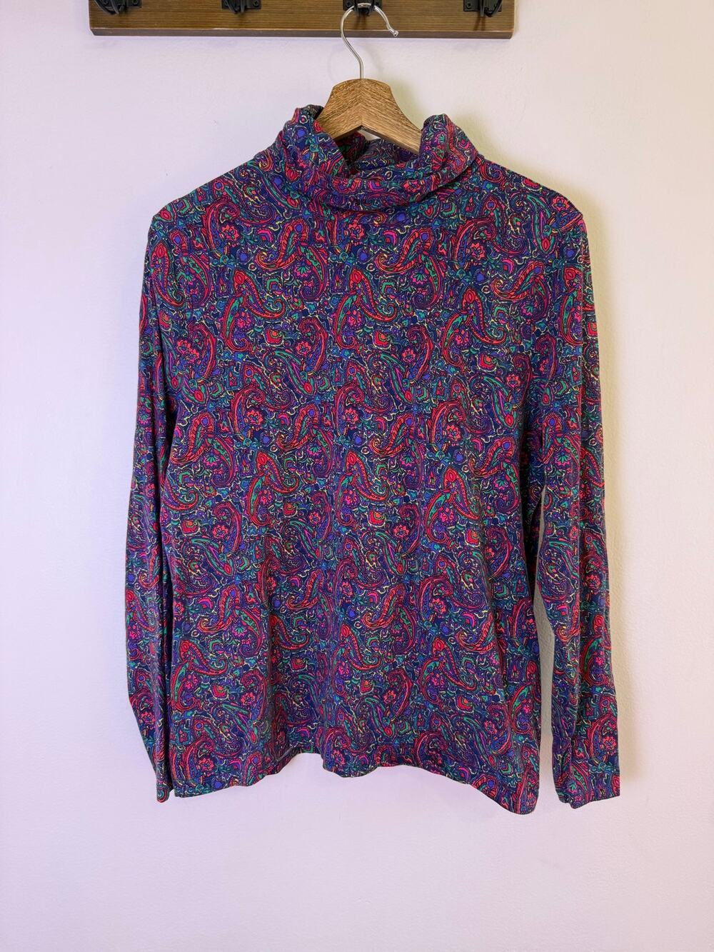 Talbots Women’s Paisley Print Turtleneck Stretch Knit Long Sleeve Top XL